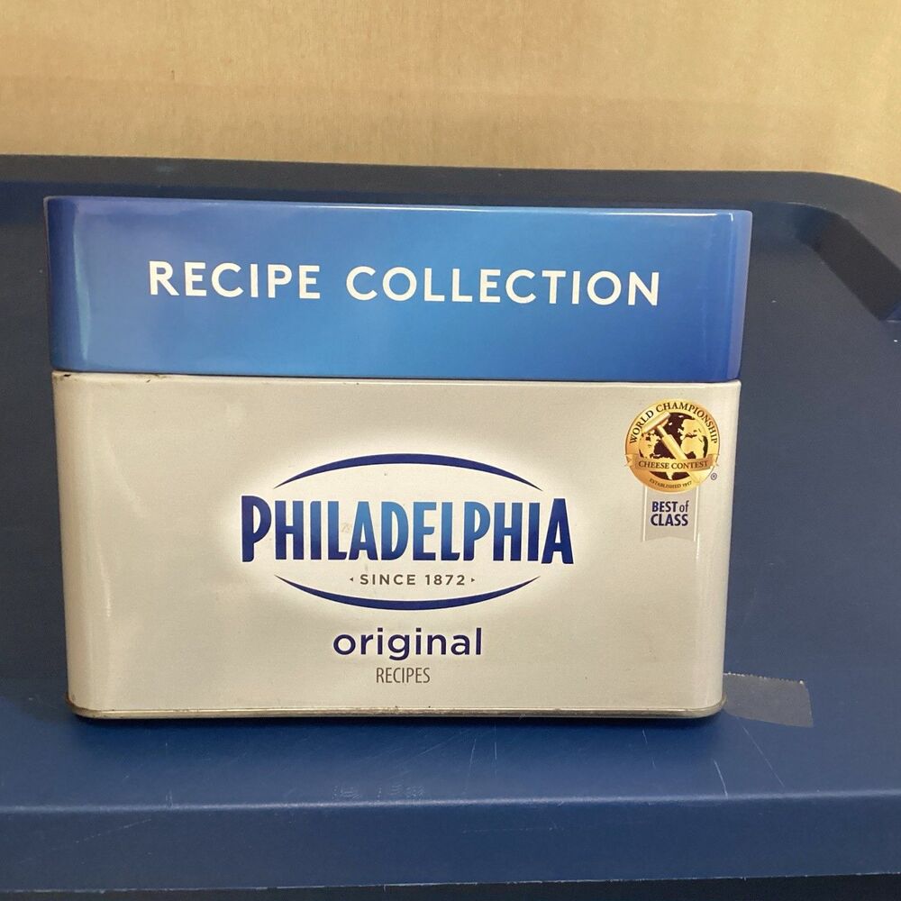 Philadelphia cream cheese recipe metal box w/ recipes 2017 some handwritten